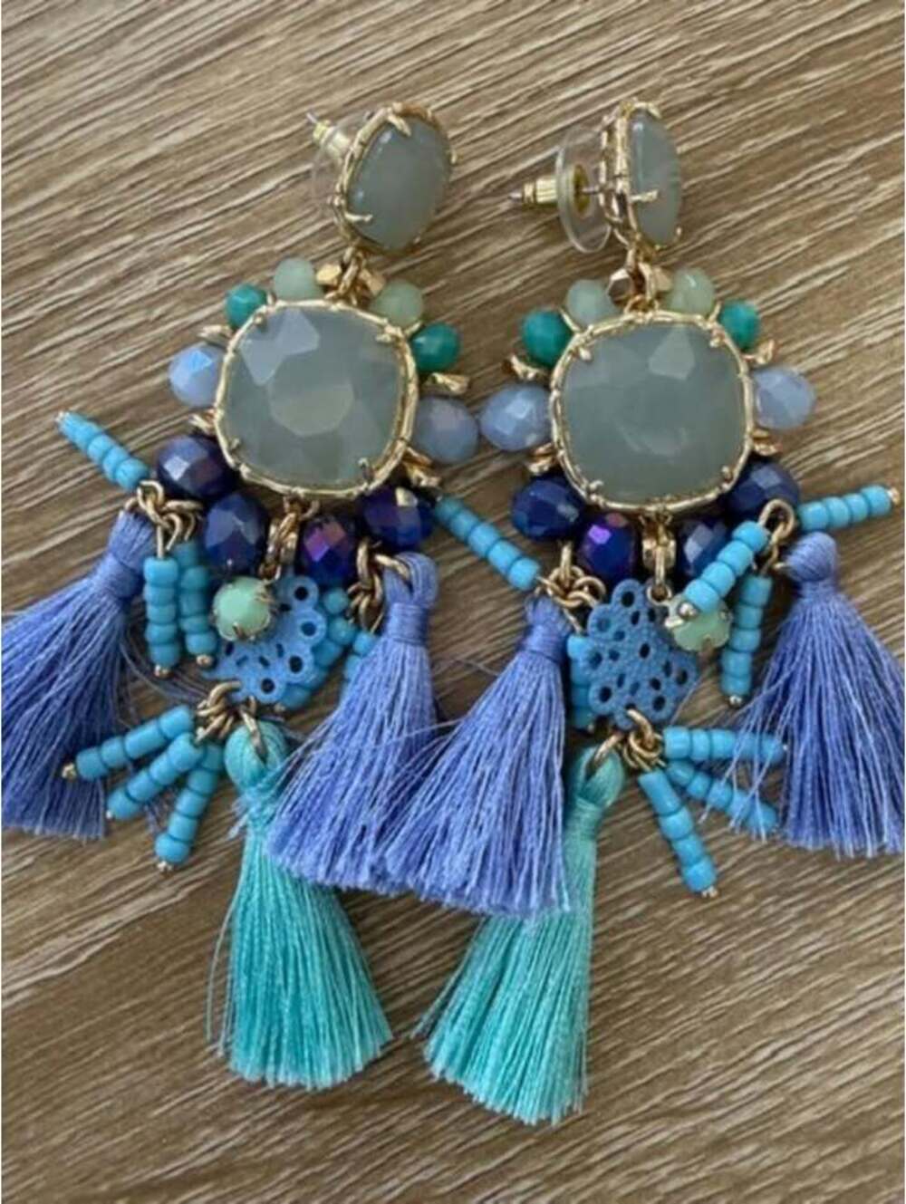 LILLY PULITZER EARRINGS 🩵NWT ISLAND EXOTIC TROPICAL BLUE TASSEL BEADED PIERCED